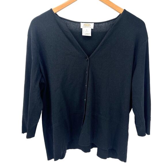 Talbots Sweater Womens Petite 1X Black Cardigan Rayon Knit V-Neck Crop Vintage - Picture 1 of 7
